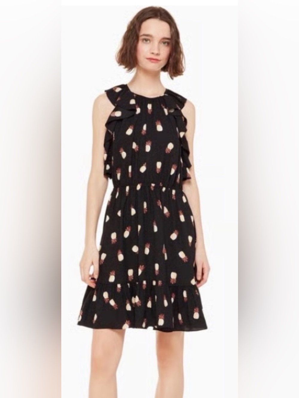 kate spade Black Pineapple-Print Maxi Dress with Ruffle Sleeves - Picture 3 of 8